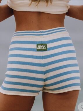 Daily Drills Blue & White Striped Knit Athletic Shorts
